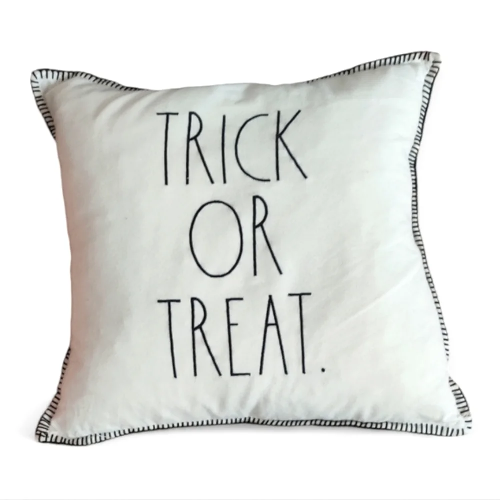 Rae Dunn‎ Halloween Trick or Treat Checkered Duck Feather Large Accent Pillow